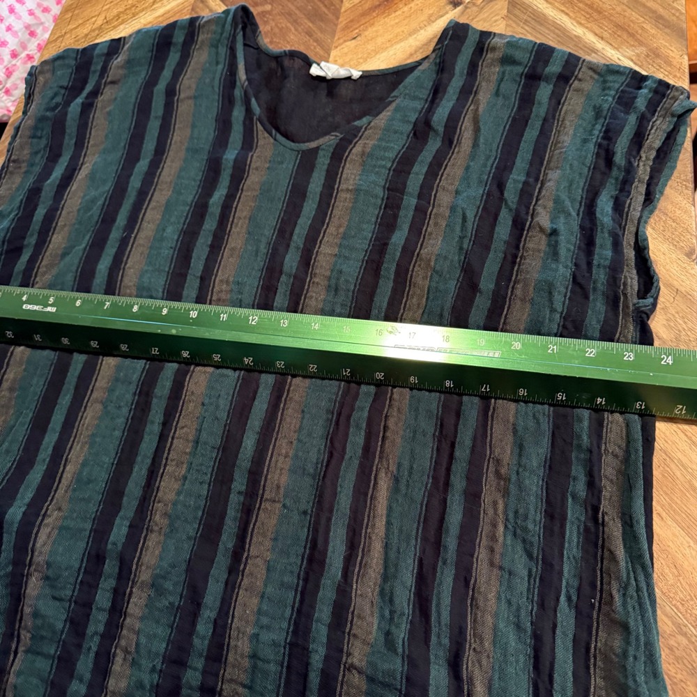 Eileen Fisher Tunic Women L/XL Green Black Striped Organic Cotton Gauze 4691 - Picture 6 of 8